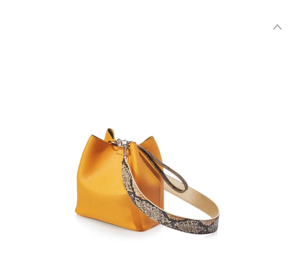 Leopard print PU bucket bag for women with rivet detail, python pattern strap, and magnetic buckle