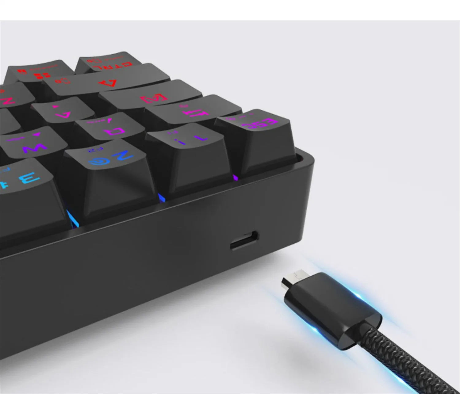 Wireless Bluetooth keyboard with colourful PBT keycaps in black casing on a desk