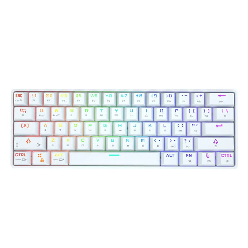 Wireless Bluetooth keyboard with colourful PBT keycaps in black casing on a desk