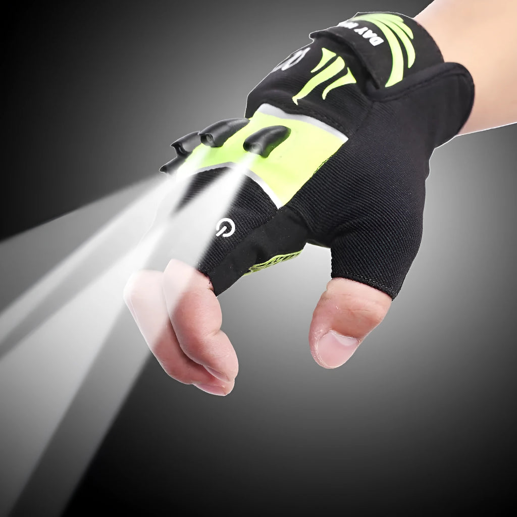 Fingerless non-slip leather cycling gloves black green half finger design for men and women