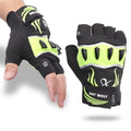Fingerless non-slip leather cycling gloves black green half finger design for men and women