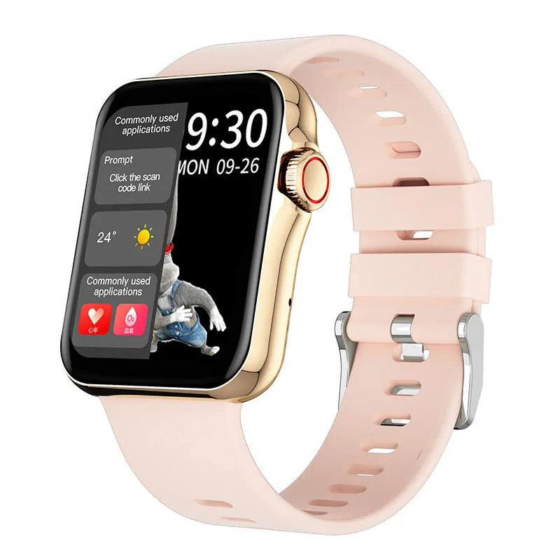 D06 smart watch with colour screen on liquid silicone strap showing split screen display