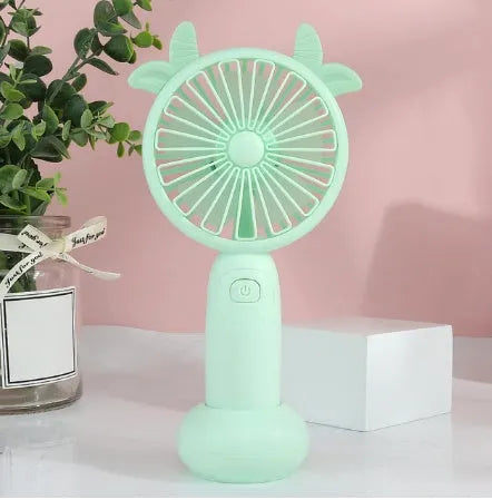 Handheld mini USB charging fan in cartoon style with plastic blades