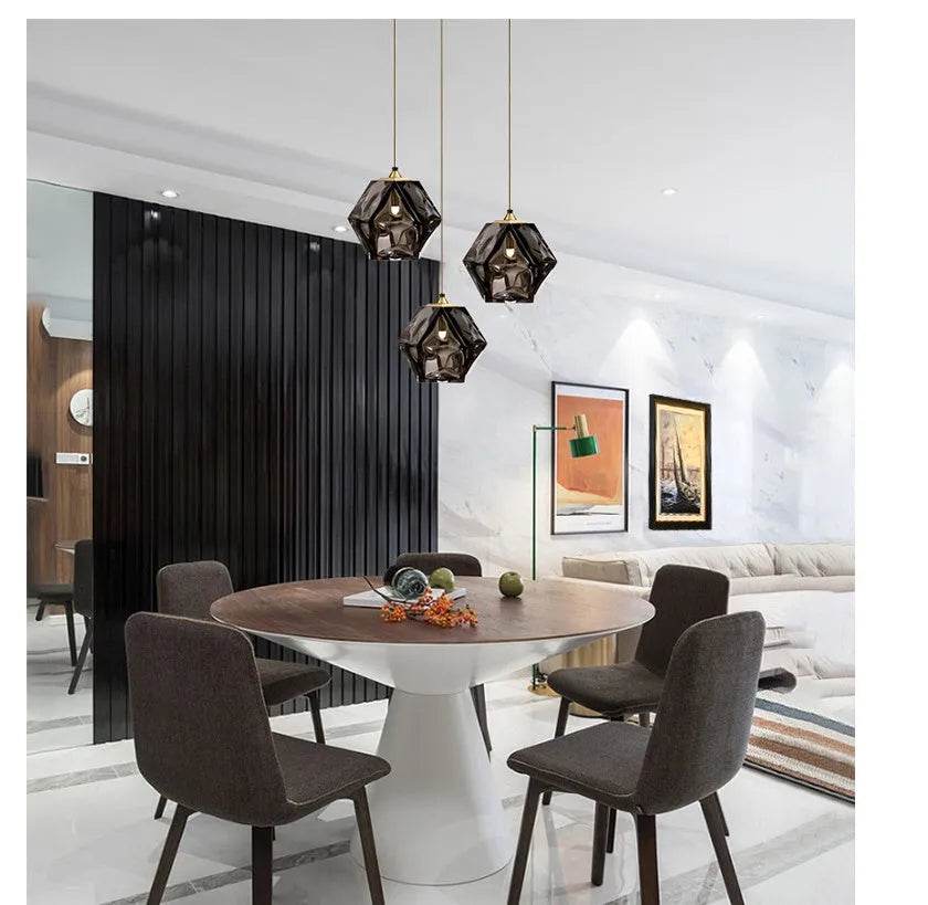 Glass chandelier with Rubik's Cube design in black finish for living room dining room bedroom stairwell
