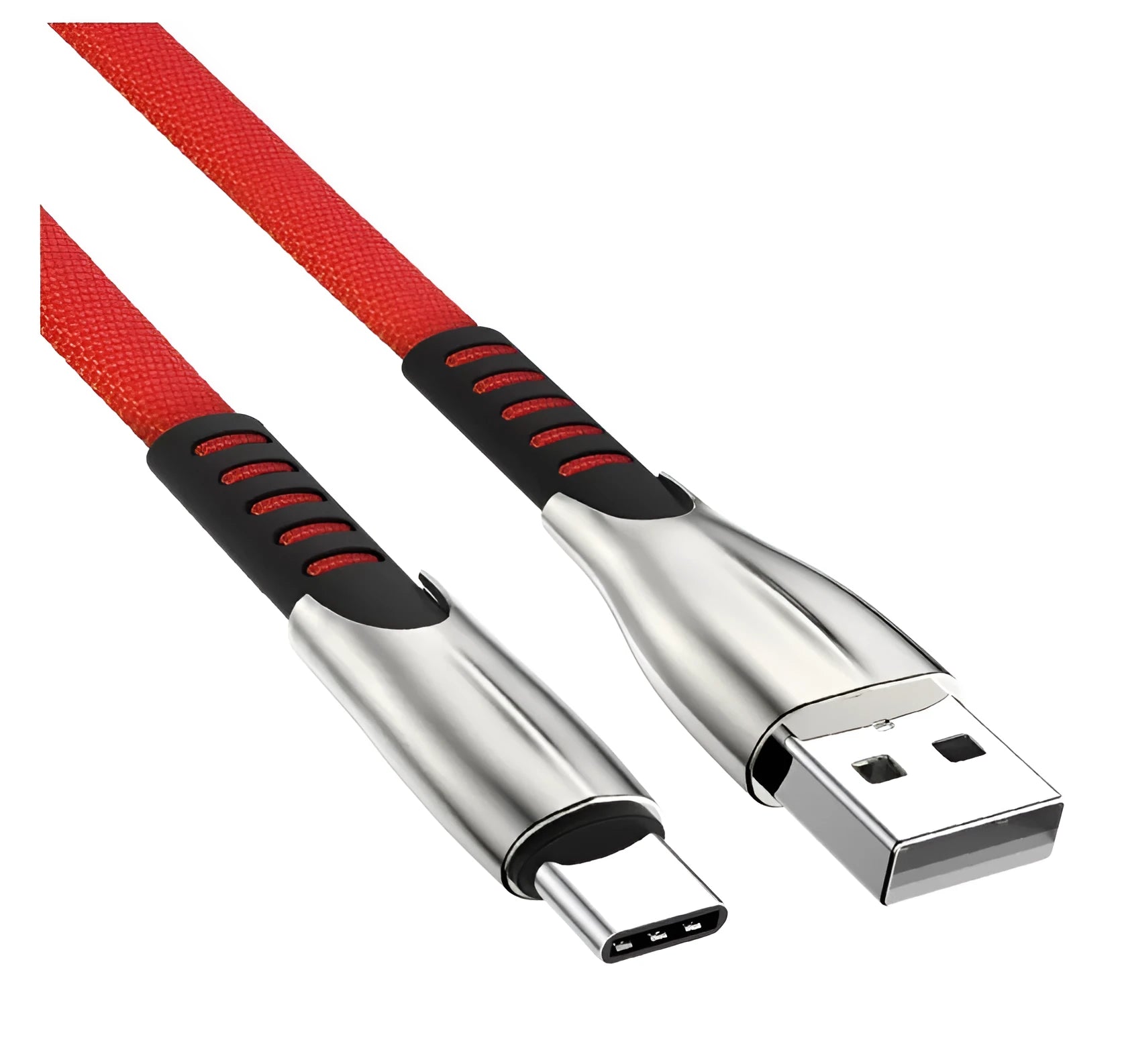 Black fast charging cable with flashing LED light, showing Micro USB and Type-C connector options.