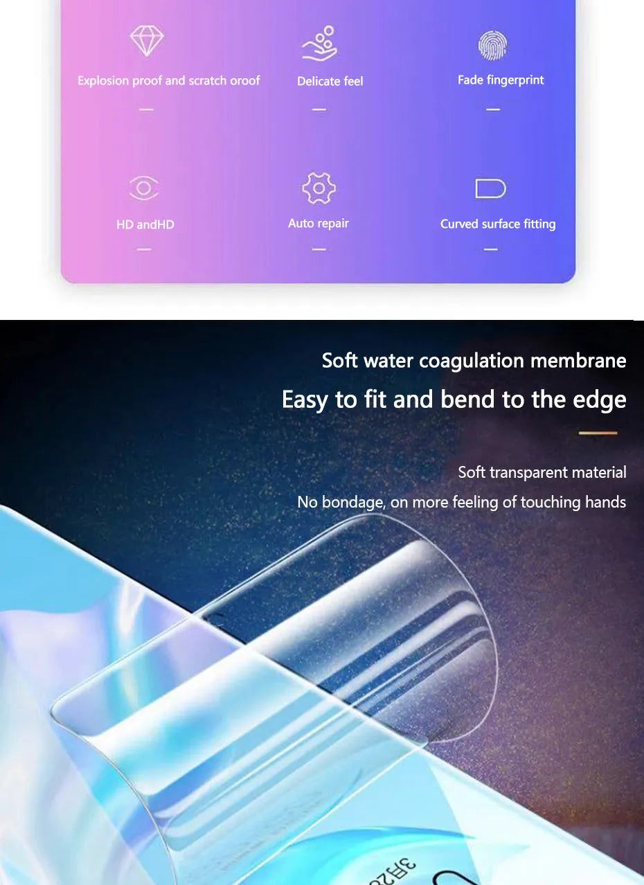 Three clear hydrogel screen protectors for Huawei and Honor phones on a white background.