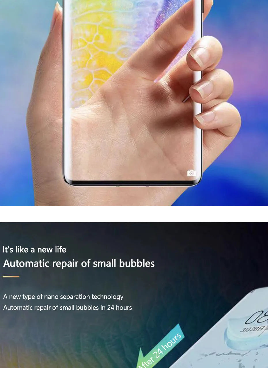 Three clear hydrogel screen protectors for Huawei and Honor phones on a white background.
