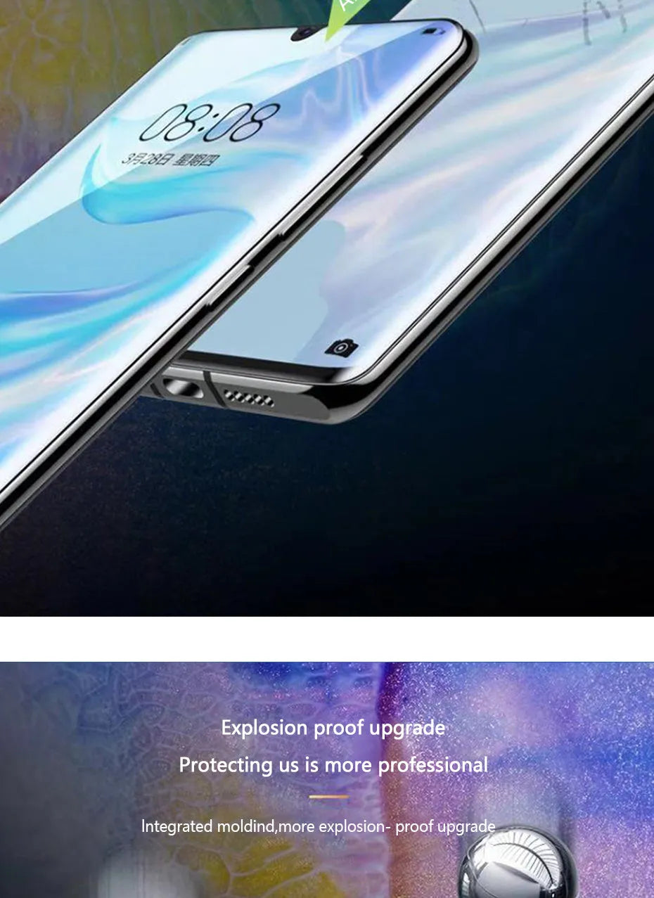 Three clear hydrogel screen protectors for Huawei and Honor phones on a white background.