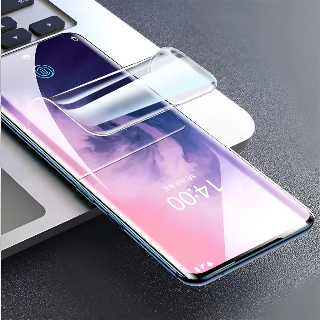 Three clear hydrogel screen protectors for Huawei and Honor phones on a white background.