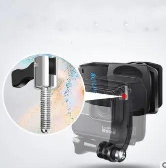 Black 360-degree rotating backpack clip for GoPro and action cameras with ABS and aluminium alloy construction