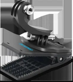 Black 360-degree rotating backpack clip for GoPro and action cameras with ABS and aluminium alloy construction