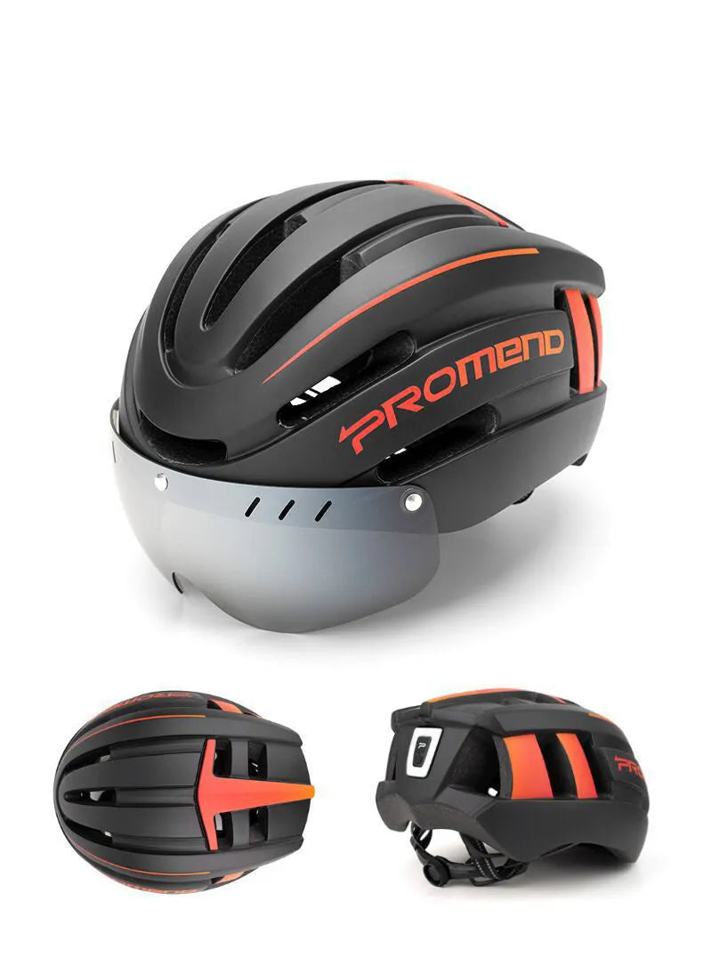 Mountain bike helmet L 57-62cm integral moulding EPS PC with USB rechargeable LED taillight and magnetic glasses lens