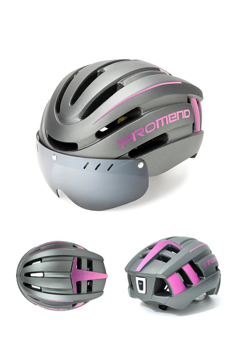 Mountain bike helmet L 57-62cm integral moulding EPS PC with USB rechargeable LED taillight and magnetic glasses lens