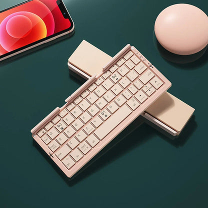 Portable Bluetooth keyboard with multi-device connectivity, adjustable stand, and compact, foldable design for seamless mobile productivity