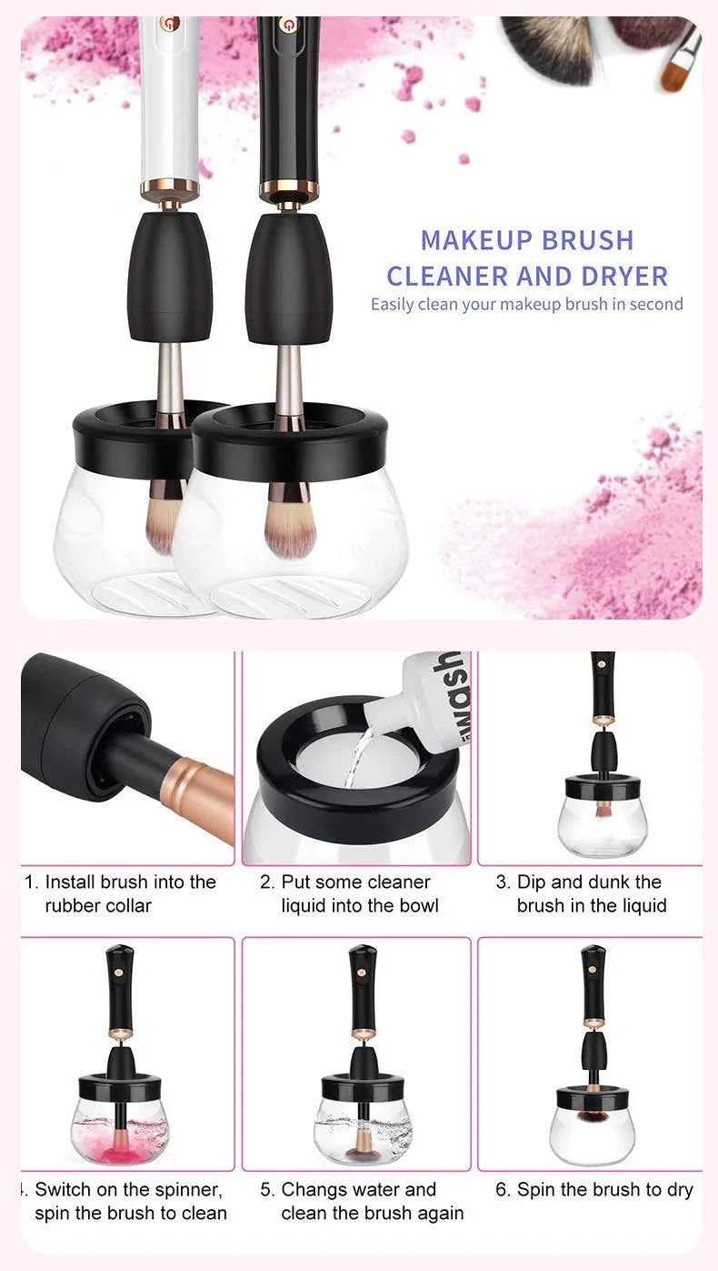 Electric makeup brush cleaning machine with silicone head and plastic handle in black, 9cm total length