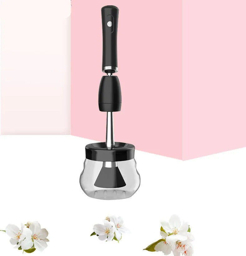 Electric makeup brush cleaning machine with silicone head and plastic handle in black, 9cm total length
