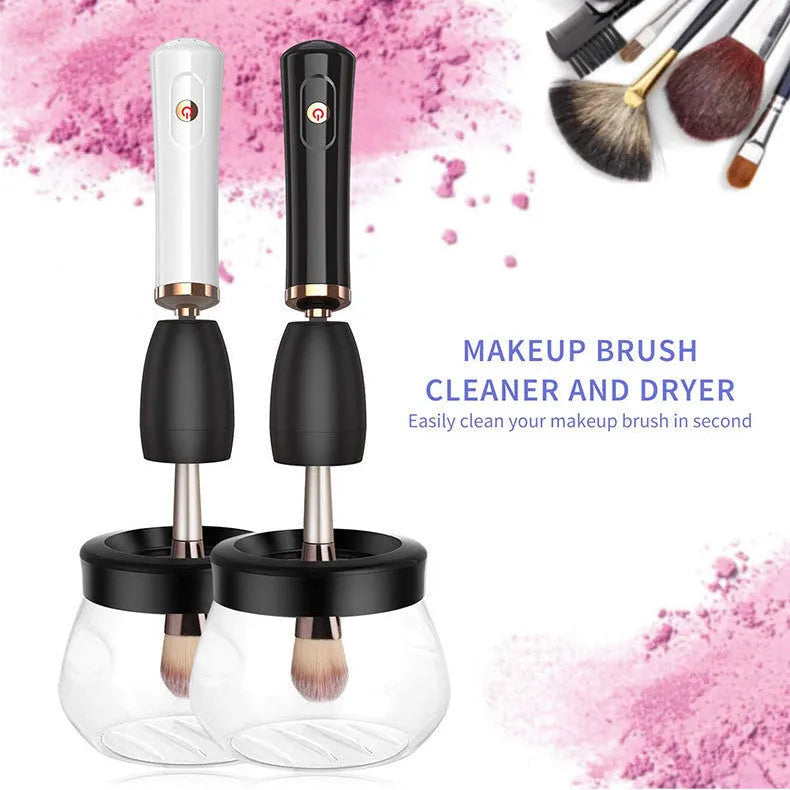 Electric makeup brush cleaning machine with silicone head and plastic handle in black, 9cm total length