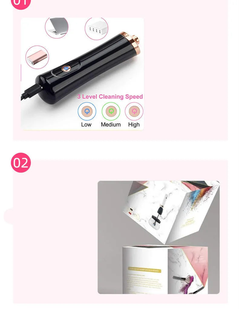 Electric makeup brush cleaning machine with silicone head and plastic handle in black, 9cm total length