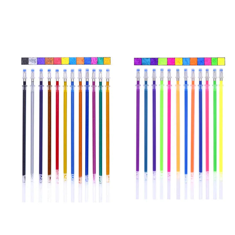 Metallic glitter gel pens with quicksand pearlescent effect for artistic projects on dark paper