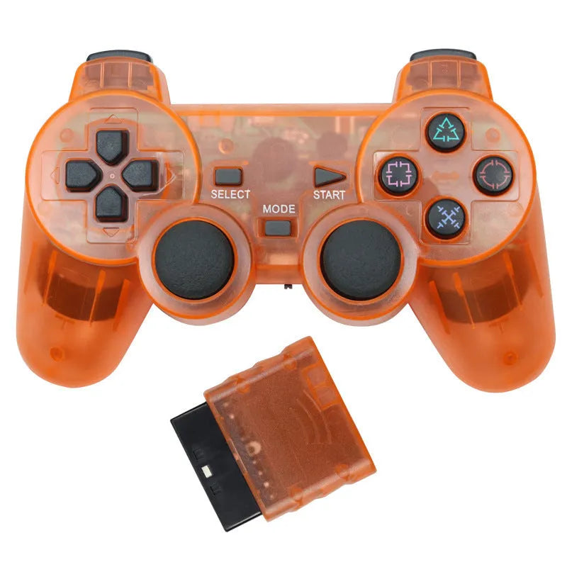 PS2 wireless gamepad in seven colour options on a grey background, showing Snowflake button layout.