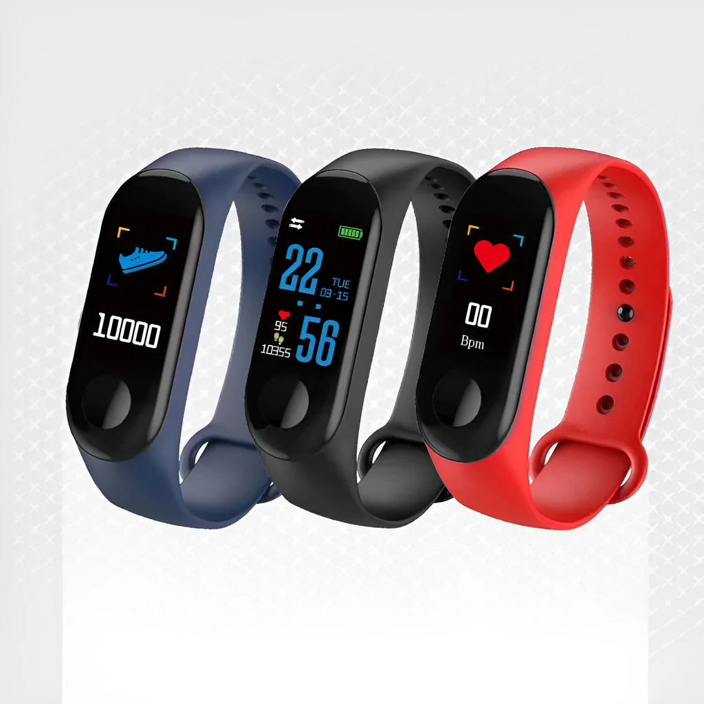 M3 smart bracelet with colour screen showing fitness data on wrist