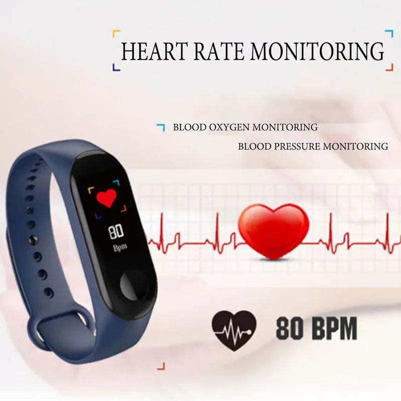 M3 smart bracelet with colour screen showing fitness data on wrist