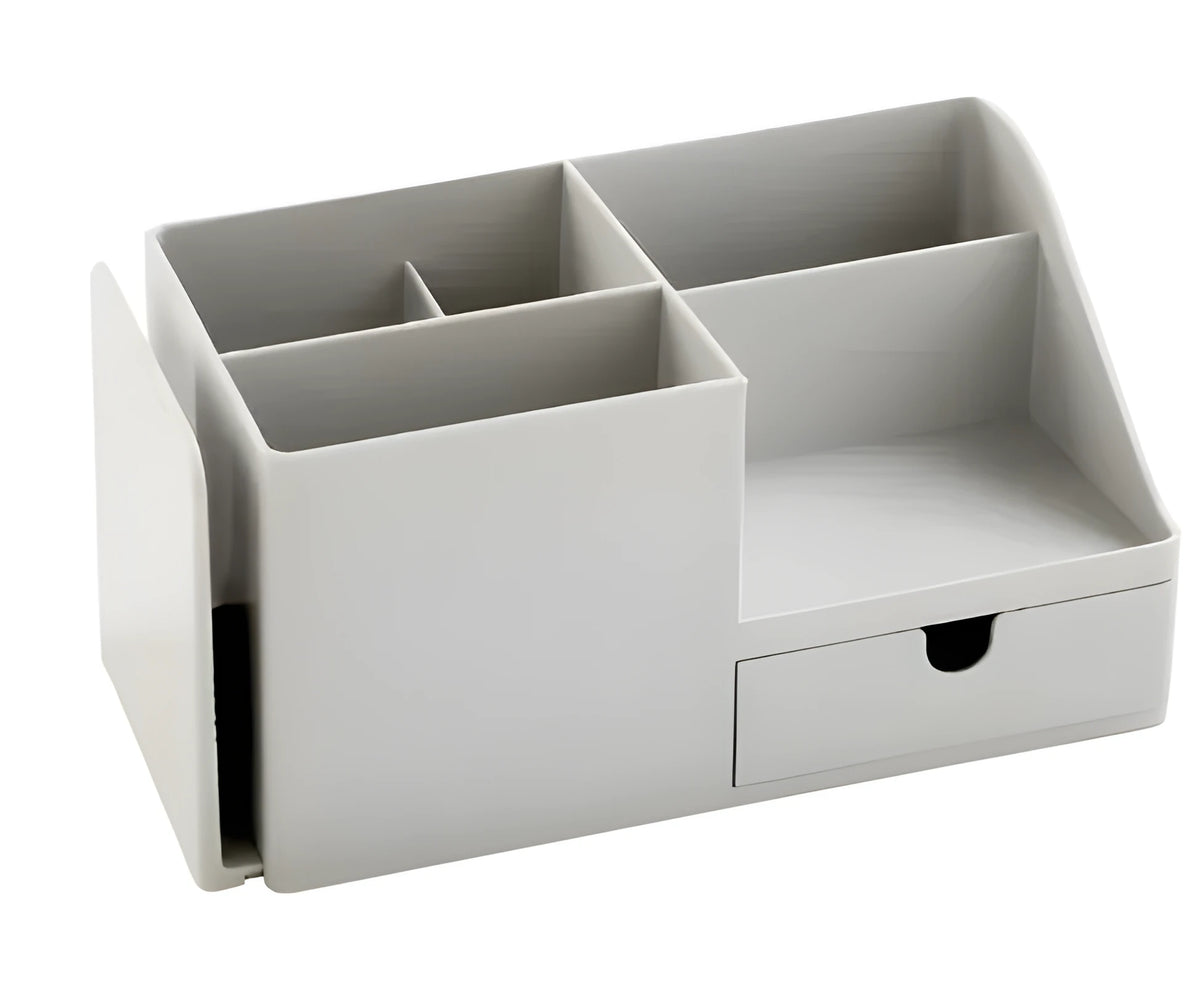 White plastic desktop bookend book stand for books, makeup storage, and desktop organisation