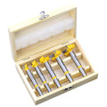 5-piece carbide wood hole opener set in a wooden box for electric drills
