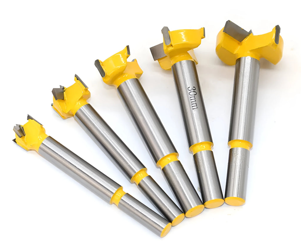 5-piece carbide wood hole opener set in a wooden box for electric drills