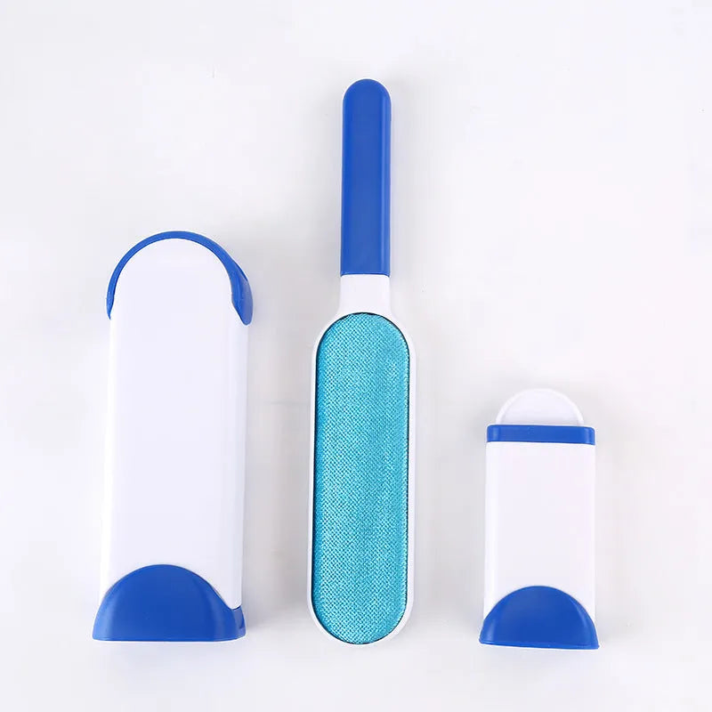 Double-sided pet brush with self-cleaning base, extra-large reusable fur comb in dark blue, gray, light blue, orange, or red.