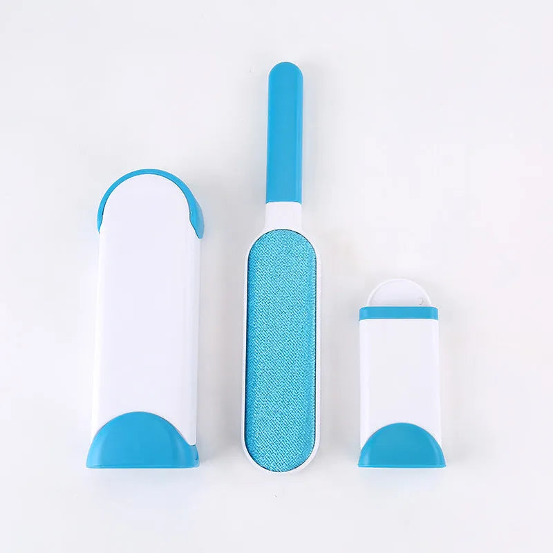 Double-sided pet brush with self-cleaning base, extra-large reusable fur comb in dark blue, gray, light blue, orange, or red.