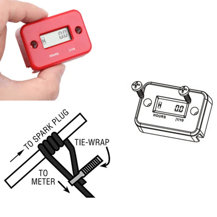 Waterproof LCD induction hour meter for motorcycle motorboat ATV gasoline engines 9999.9 hours