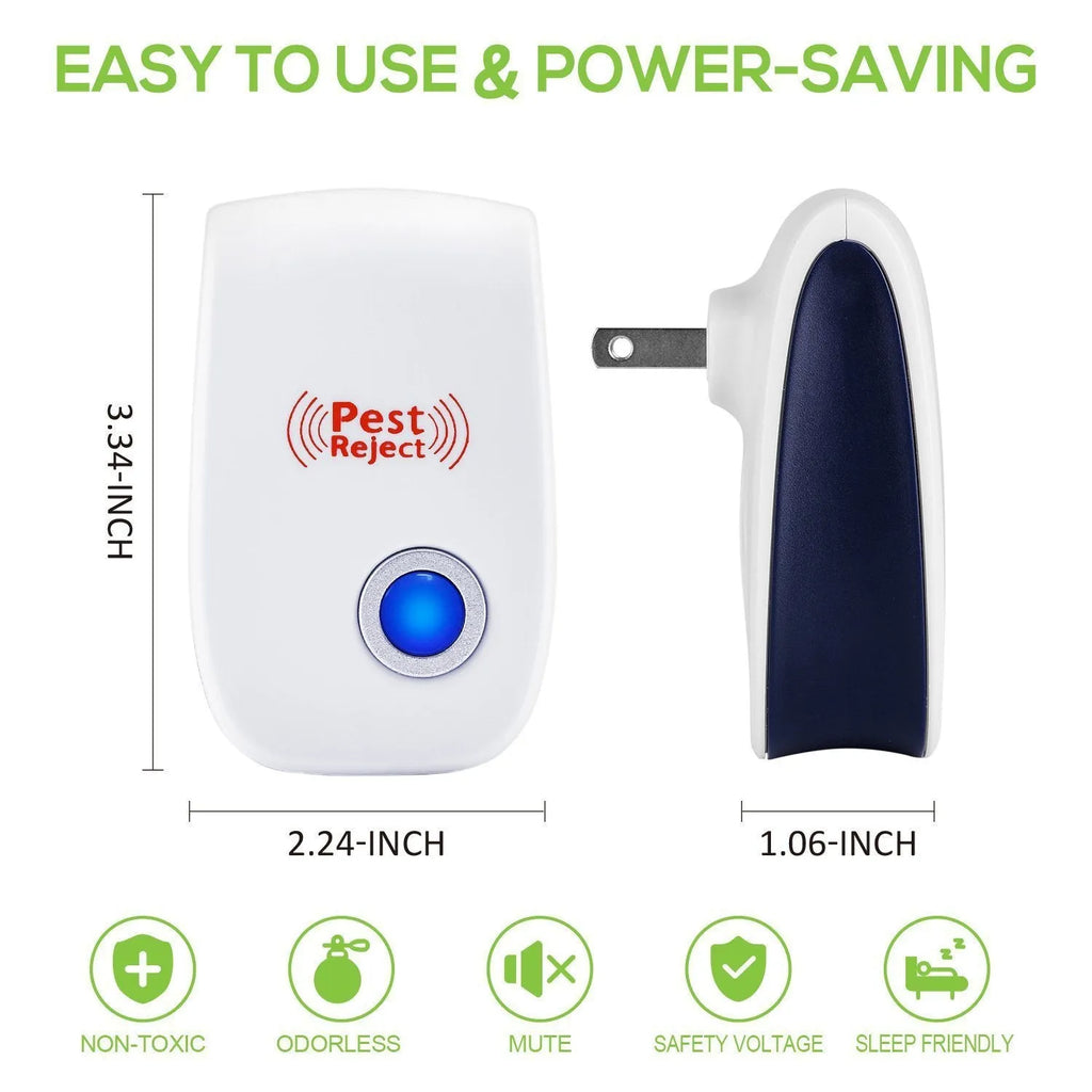 White plug-in ultrasonic pest repeller for indoor use, AC90-220V, square shape, for mosquitoes and mice