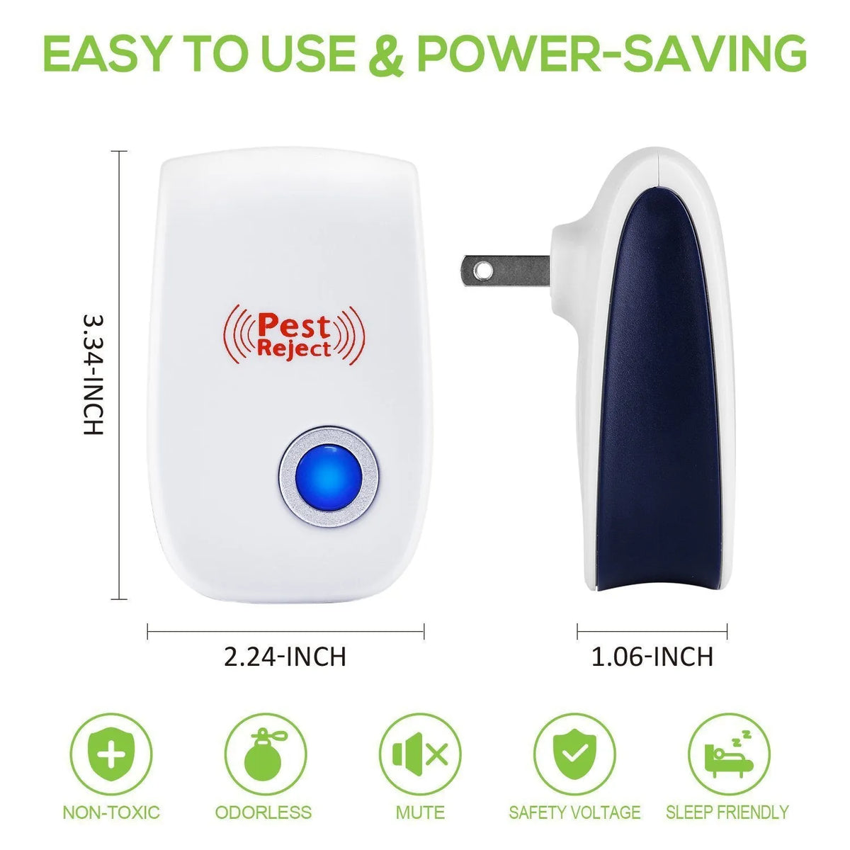 White plug-in ultrasonic pest repeller for indoor use, AC90-220V, square shape, for mosquitoes and mice