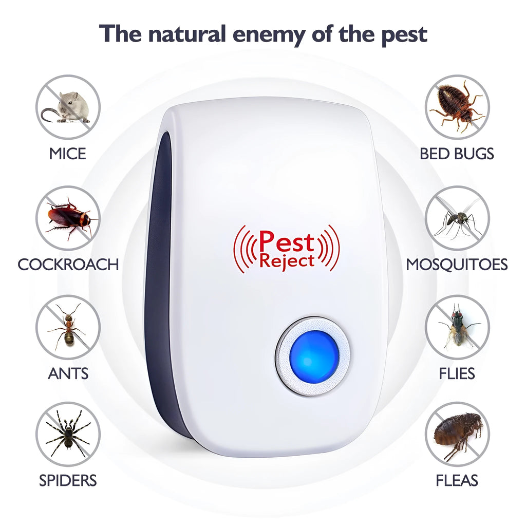 White plug-in ultrasonic pest repeller for indoor use, AC90-220V, square shape, for mosquitoes and mice