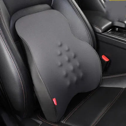 Car electric headrest and lumbar cushion set with three‑gear massage, memory foam filler, plain pattern, black colour