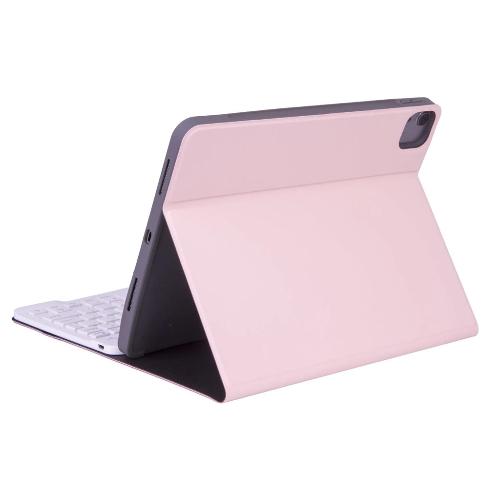 Bluetooth wireless keyboard and its matching split leather protective case in a two-tone colour option