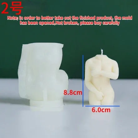 Silicone shy female body candle mould for DIY crafting in three style variations.