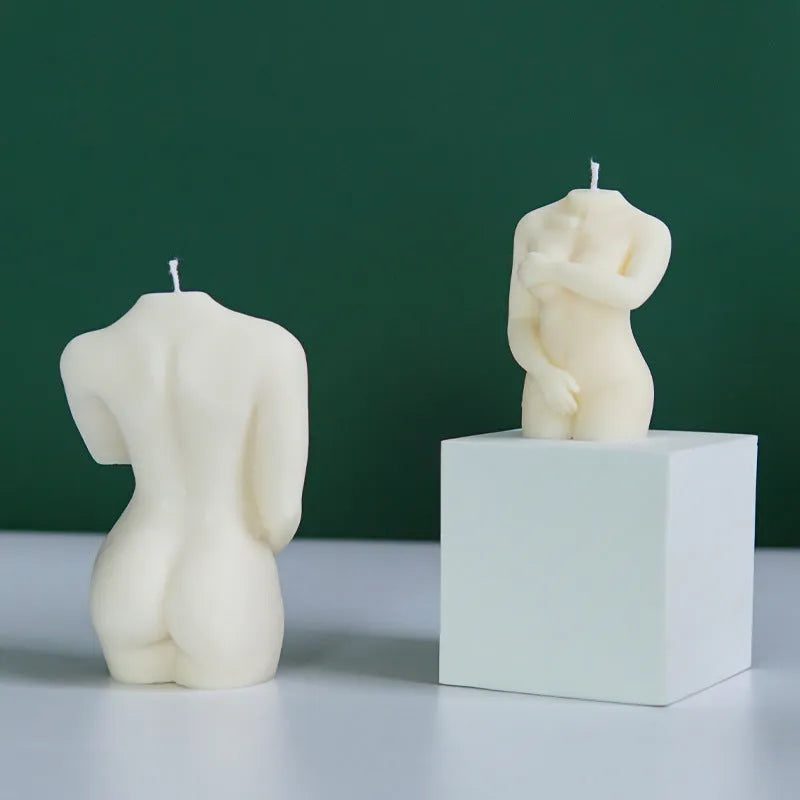 Silicone shy female body candle mould for DIY crafting in three style variations.