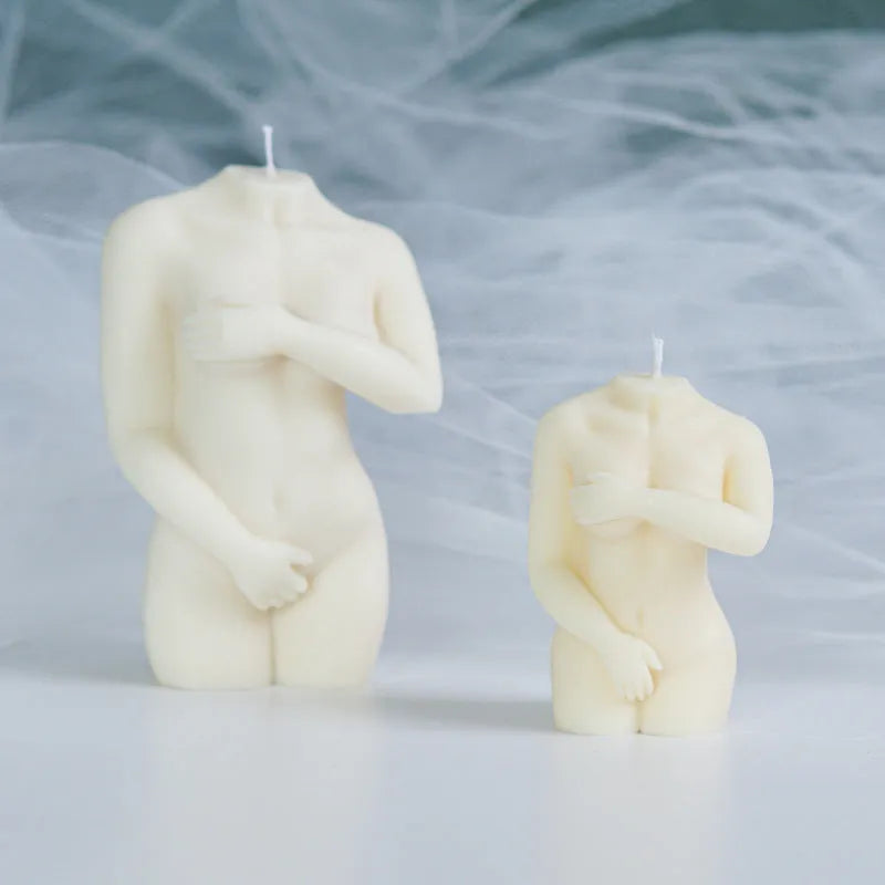 Silicone shy female body candle mould for DIY crafting in three style variations.