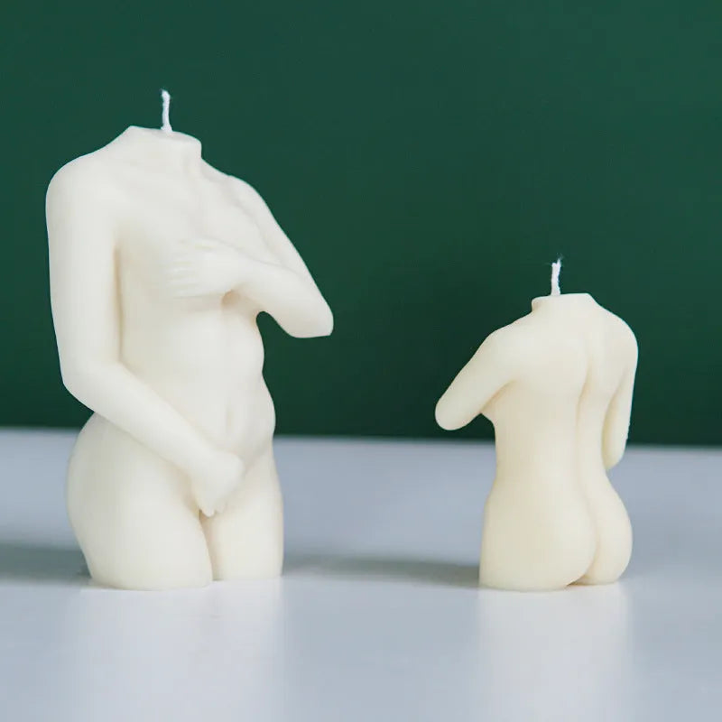 Silicone shy female body candle mould for DIY crafting in three style variations.