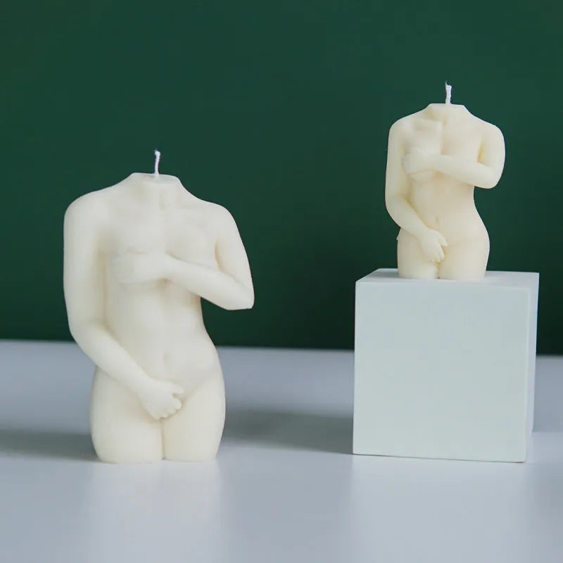 Silicone shy female body candle mould for DIY crafting in three style variations.