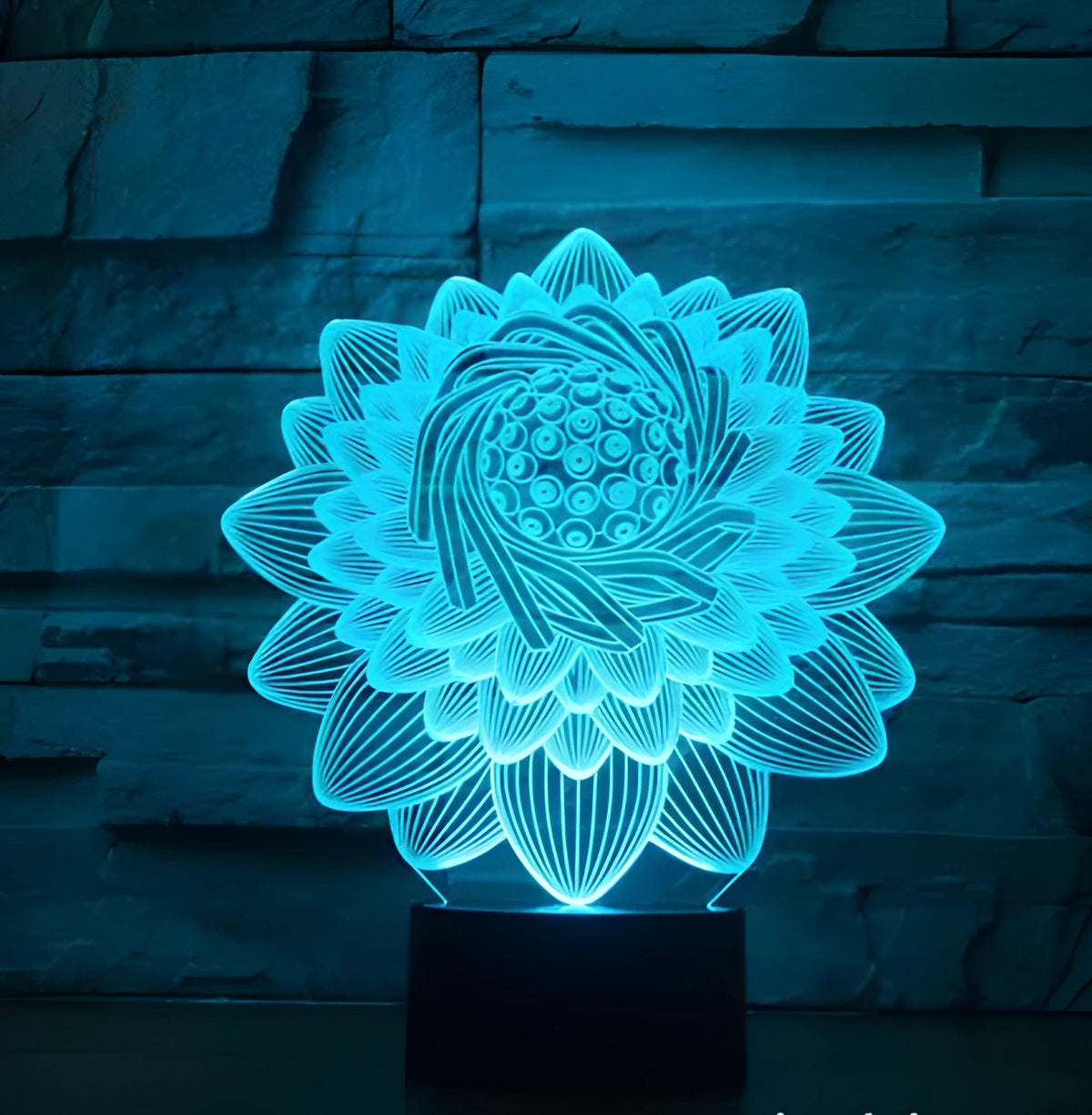 3D lotus touch LED light with acrylic shade, seven colours, USB battery dual use, 217x186x87mm