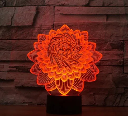 3D lotus touch LED light with acrylic shade, seven colours, USB battery dual use, 217x186x87mm