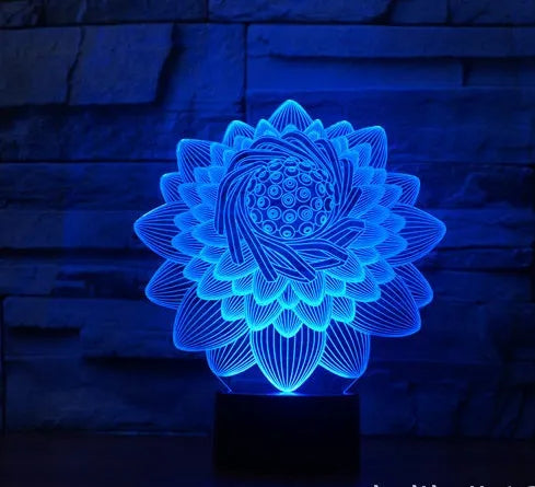 3D lotus touch LED light with acrylic shade, seven colours, USB battery dual use, 217x186x87mm