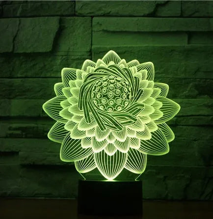 3D lotus touch LED light with acrylic shade, seven colours, USB battery dual use, 217x186x87mm