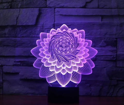 3D lotus touch LED light with acrylic shade, seven colours, USB battery dual use, 217x186x87mm