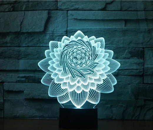 3D lotus touch LED light with acrylic shade, seven colours, USB battery dual use, 217x186x87mm