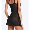 Rose pattern mesh lace sling skirt lingerie for women, black colour with lace trim