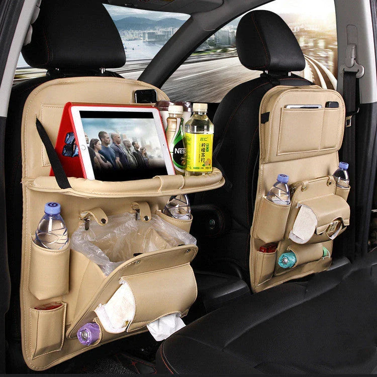 Stylish car storage organizer with multiple pockets, built-in trash can, and available in various colors to match your vehicle interior